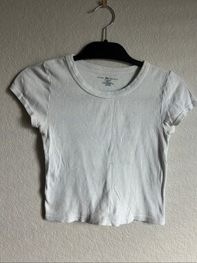 Brandy Melville White Short Sleeve Ribbed Tee